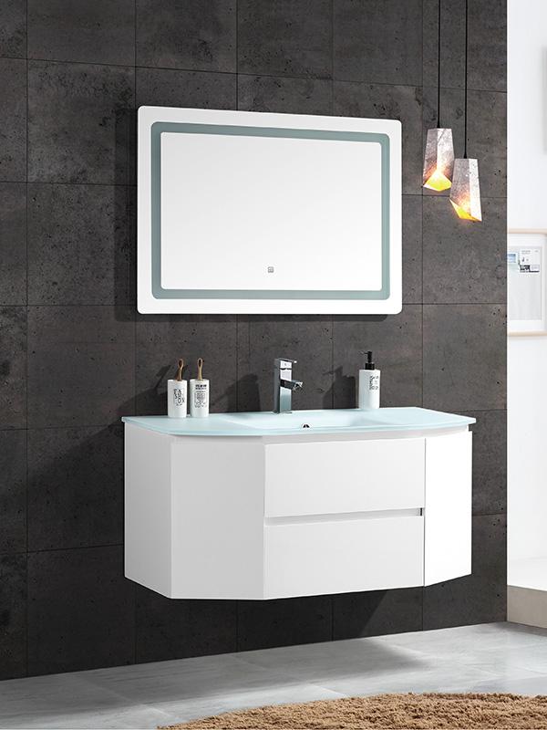 Mobile bagno sospeso con specchio LED lavabo in vetro