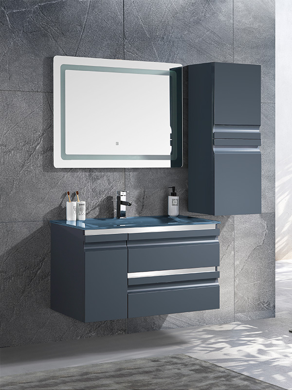 Set di mobili da bagno Modern Elegent a parete grigio scuro con lavabo in vetro