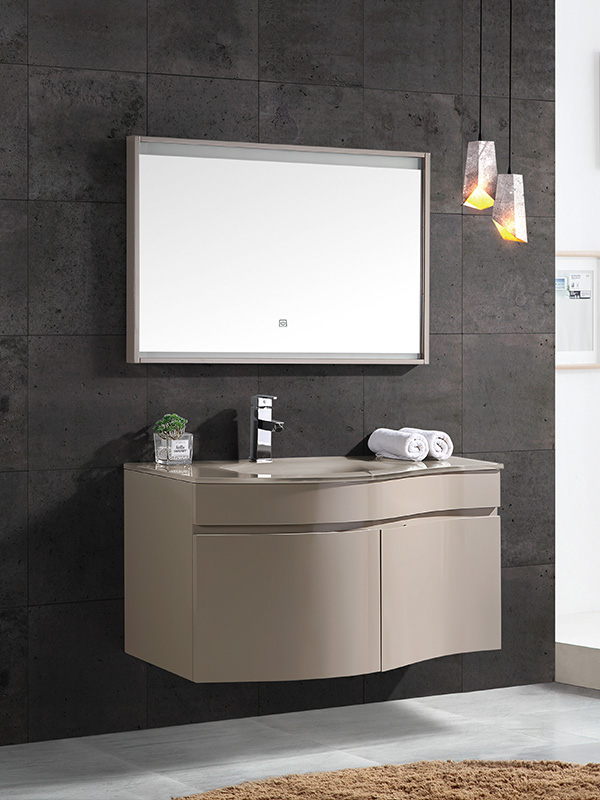 Mobile bagno sospeso con specchio LED lavabo in vetro