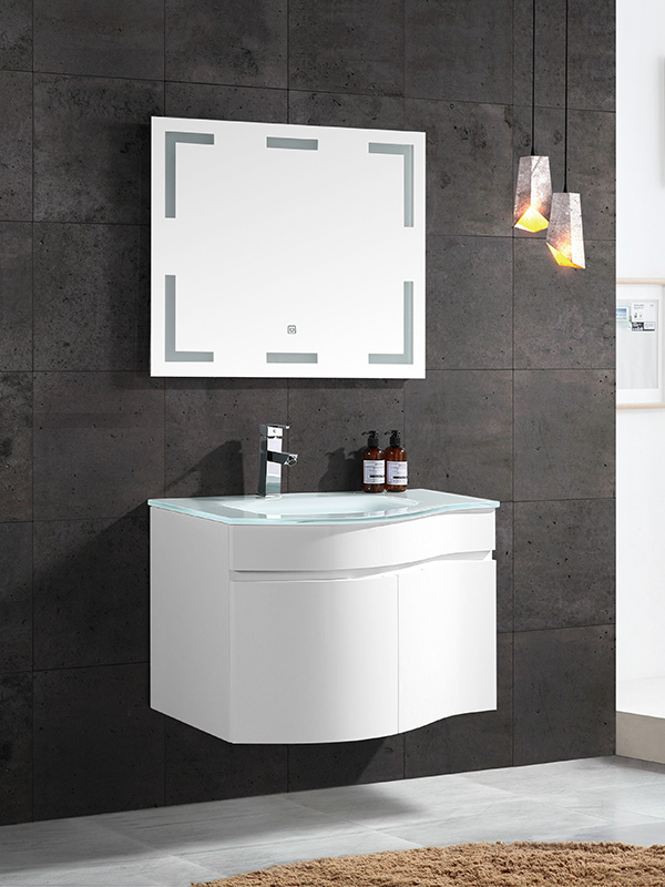 Mobile bagno sospeso con specchio LED lavabo in vetro