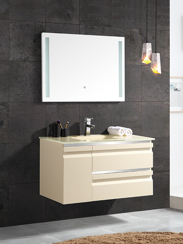 Set di mobili da bagno a parete con specchio LED lavabo in vetro