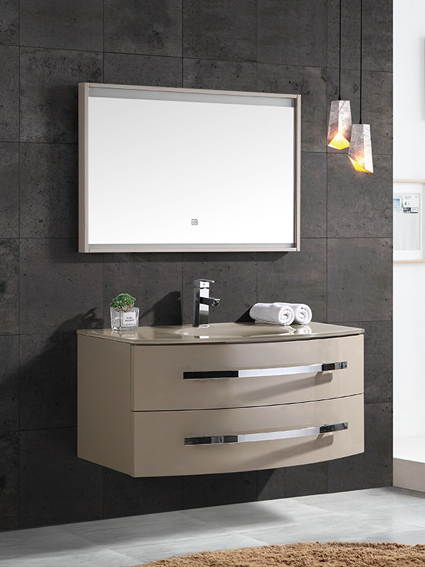 Mobile bagno sospeso con specchio LED lavabo in vetro