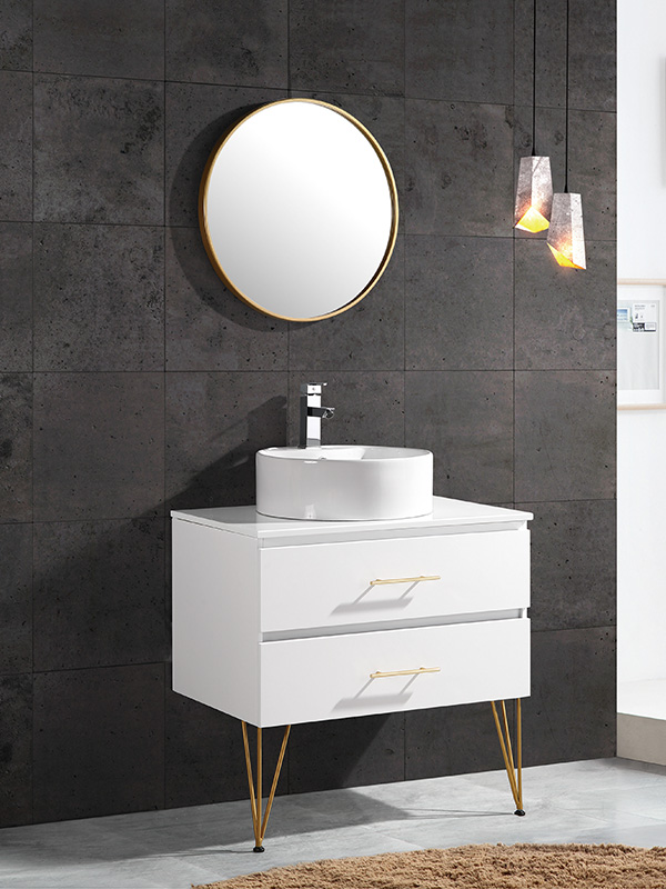 80CM Mobile da bagno da terra con gambe in metallo dorato