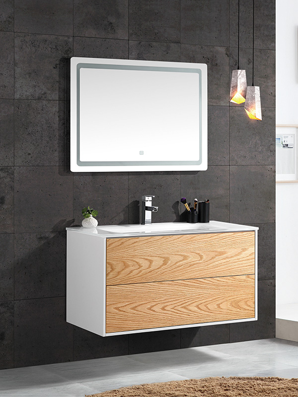 Mobile bagno sospeso con specchio LED lavabo in vetro