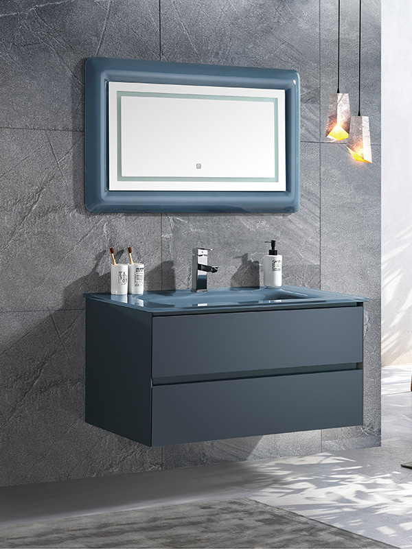 Set di mobili da bagno sospesi da 100 cm con lavabo in vetro