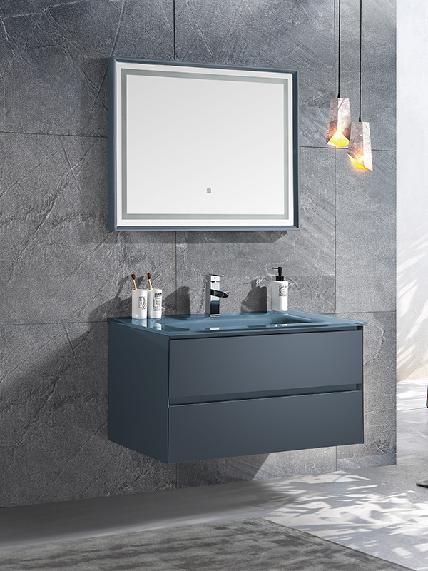 Set di mobili da bagno sospesi da 100 cm con lavabo in vetro