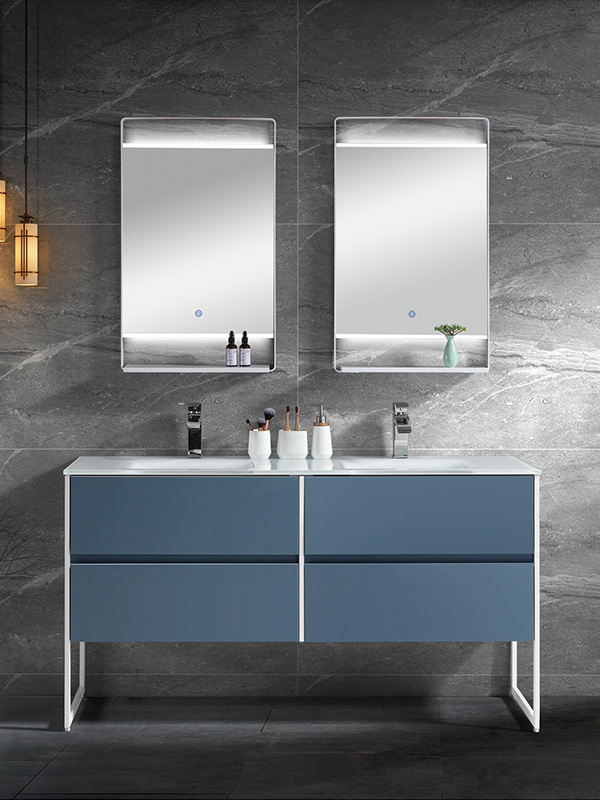 Vasche doppie grandi da 152 cm Set di mobili da bagno da terra con specchio a LED