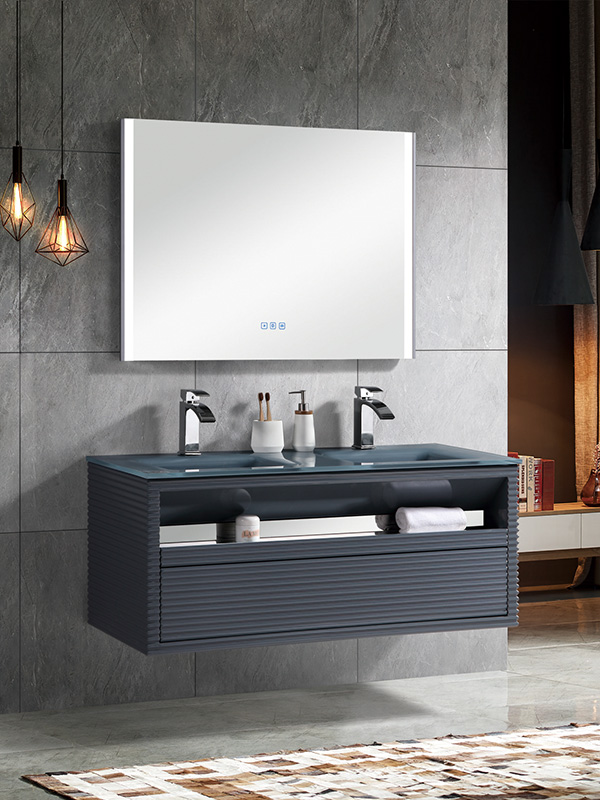 Set di mobili da bagno sospesi con doppio lavabo in vetro da 120 cm