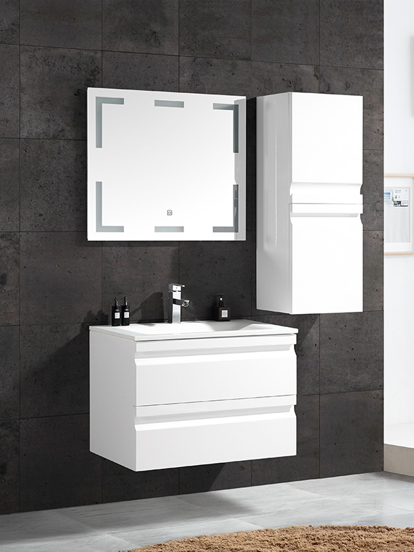 Mobile bagno bianco sospeso con lavabo in vetro