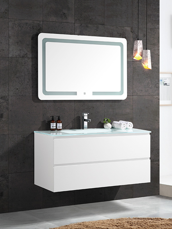 Set di mobili da bagno sospesi da parete bianchi da 120 cm, vasca singola