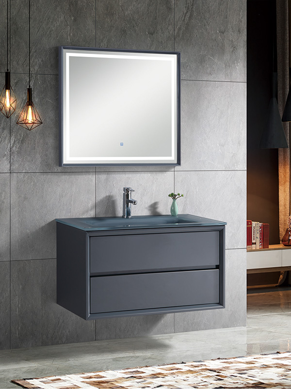 90CM Modern Elegent Set di mobili da bagno sospesi a parete grigio scuro lucido