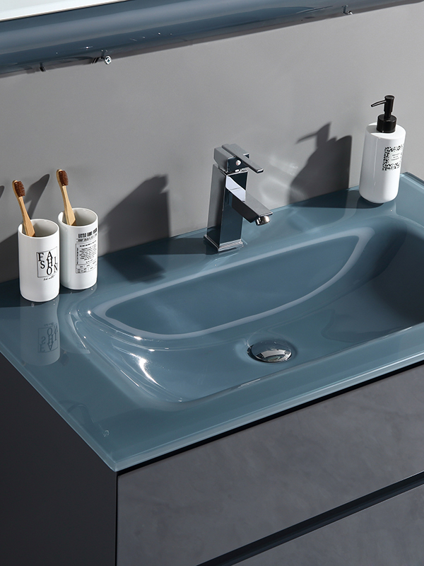 Set di mobili da bagno sospesi da 100 cm con lavabo in vetro