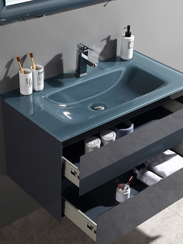 Set di mobili da bagno sospesi da 100 cm con lavabo in vetro