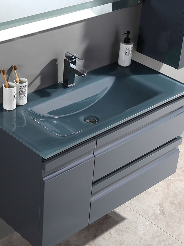 Set di mobili da bagno Modern Elegent a parete grigio scuro con lavabo in vetro