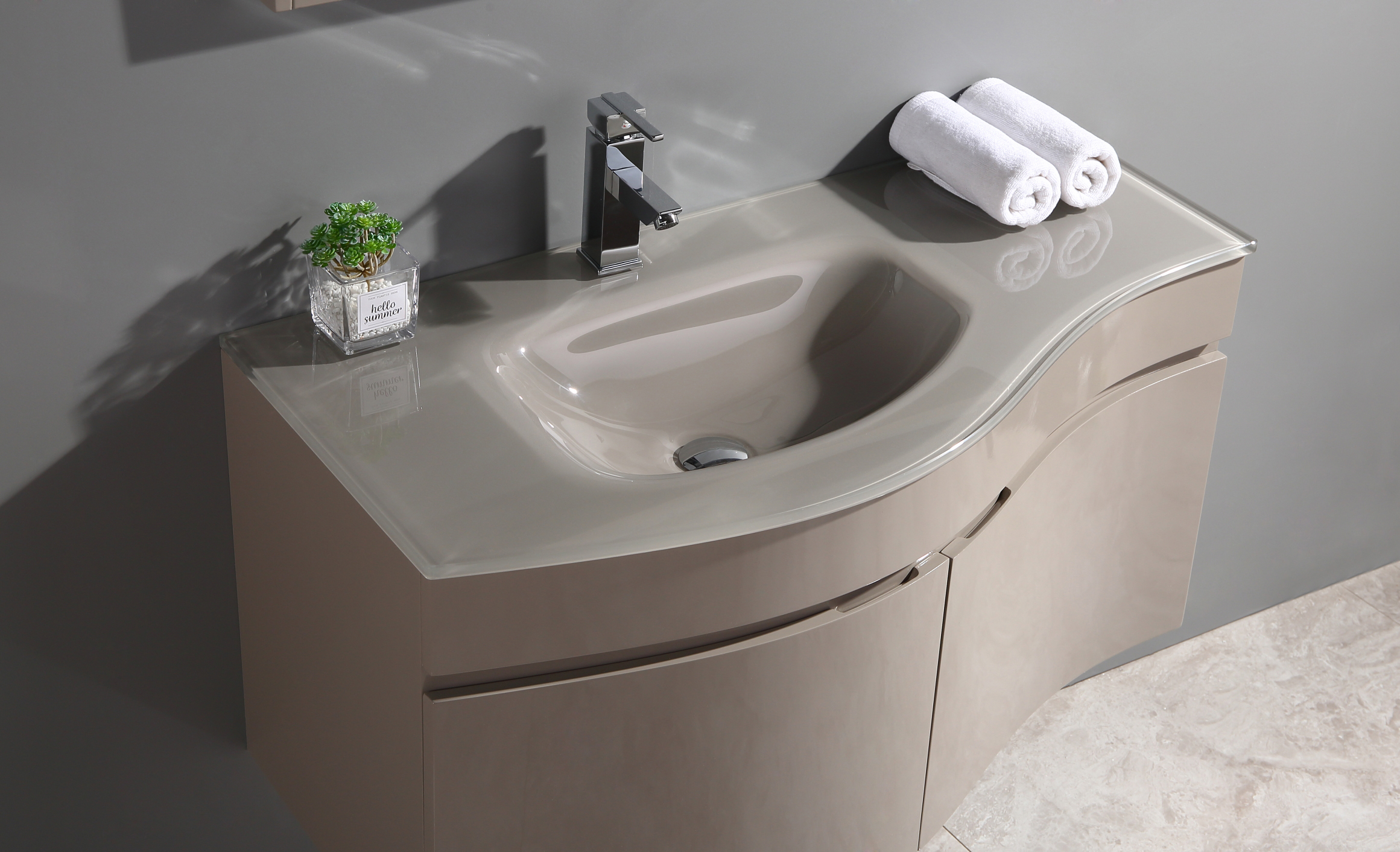 Mobile bagno sospeso con specchio LED lavabo in vetro