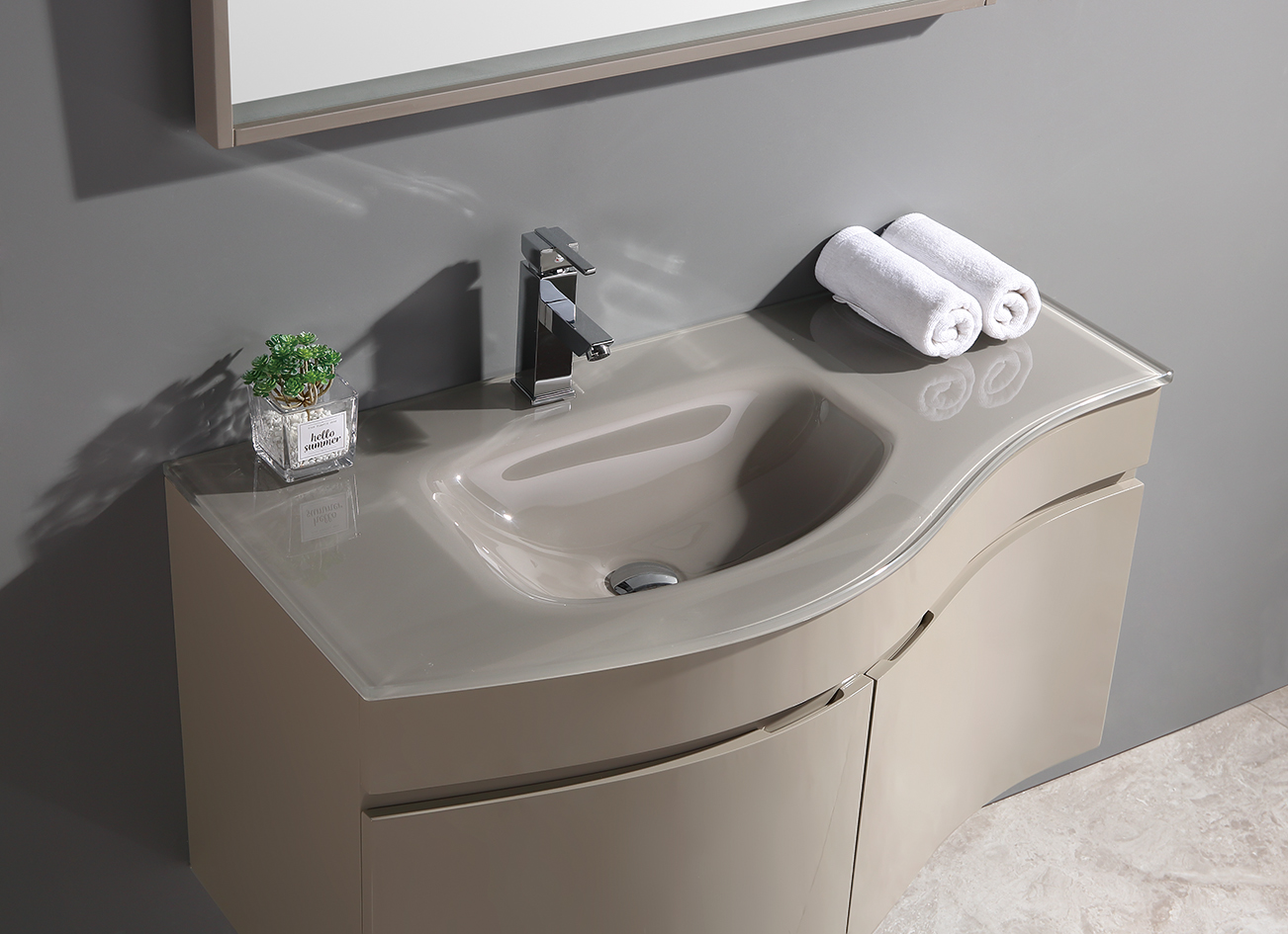 Mobile bagno sospeso con specchio LED lavabo in vetro