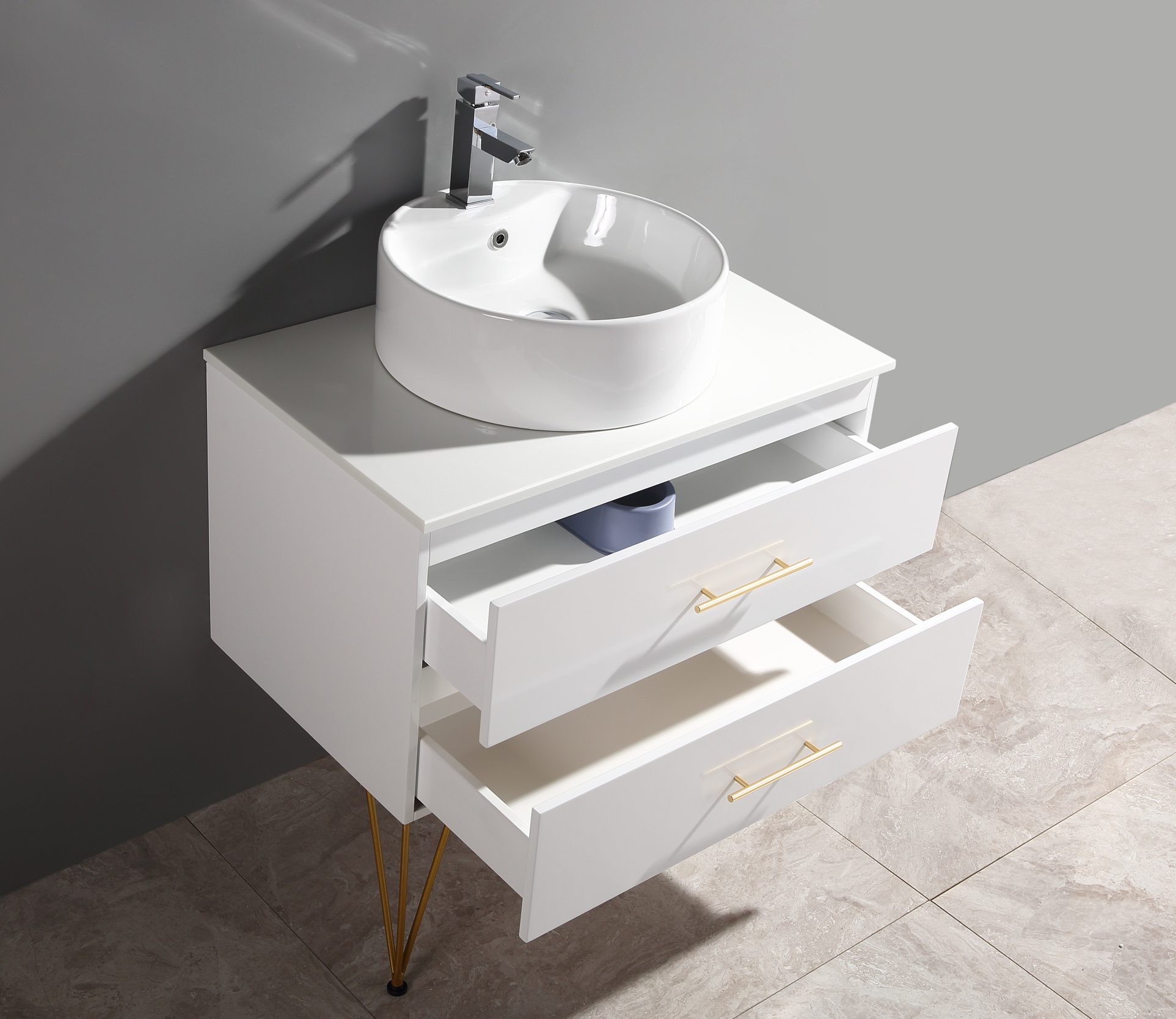 Mobile bagno sospeso con specchio LED lavabo in vetro