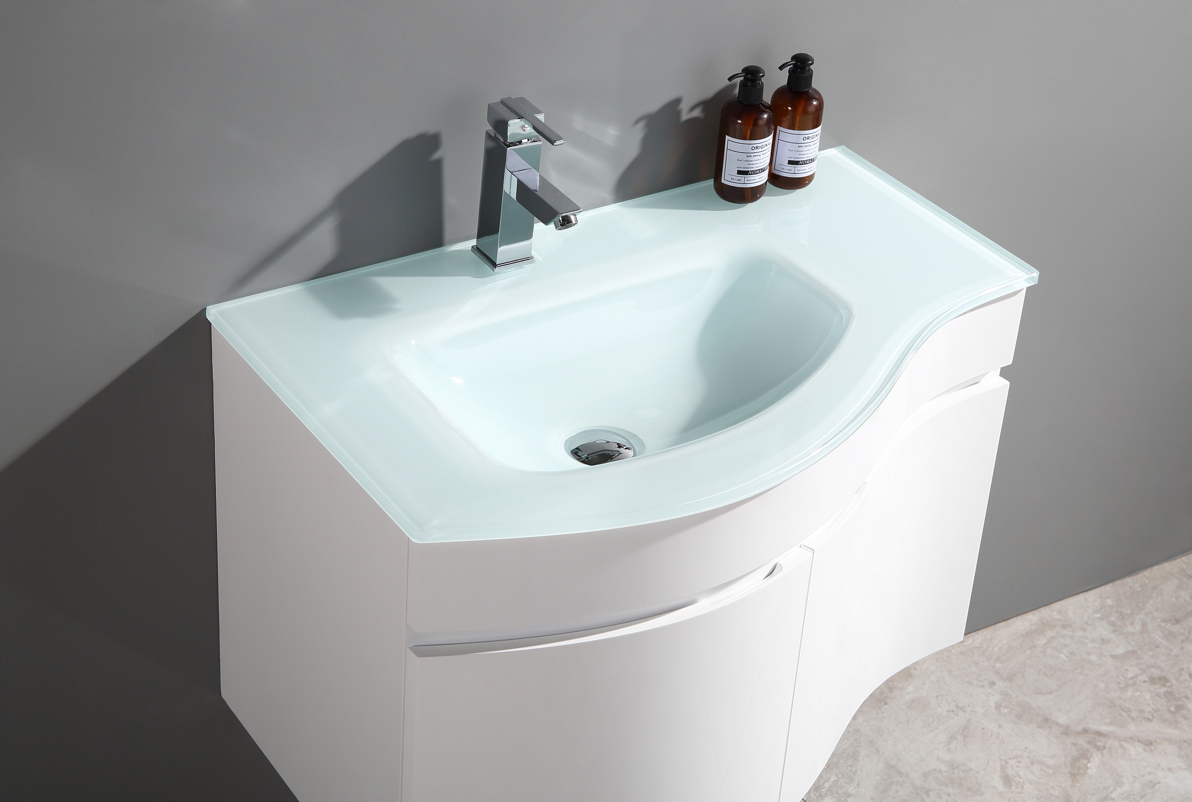 Mobile bagno sospeso con specchio LED lavabo in vetro