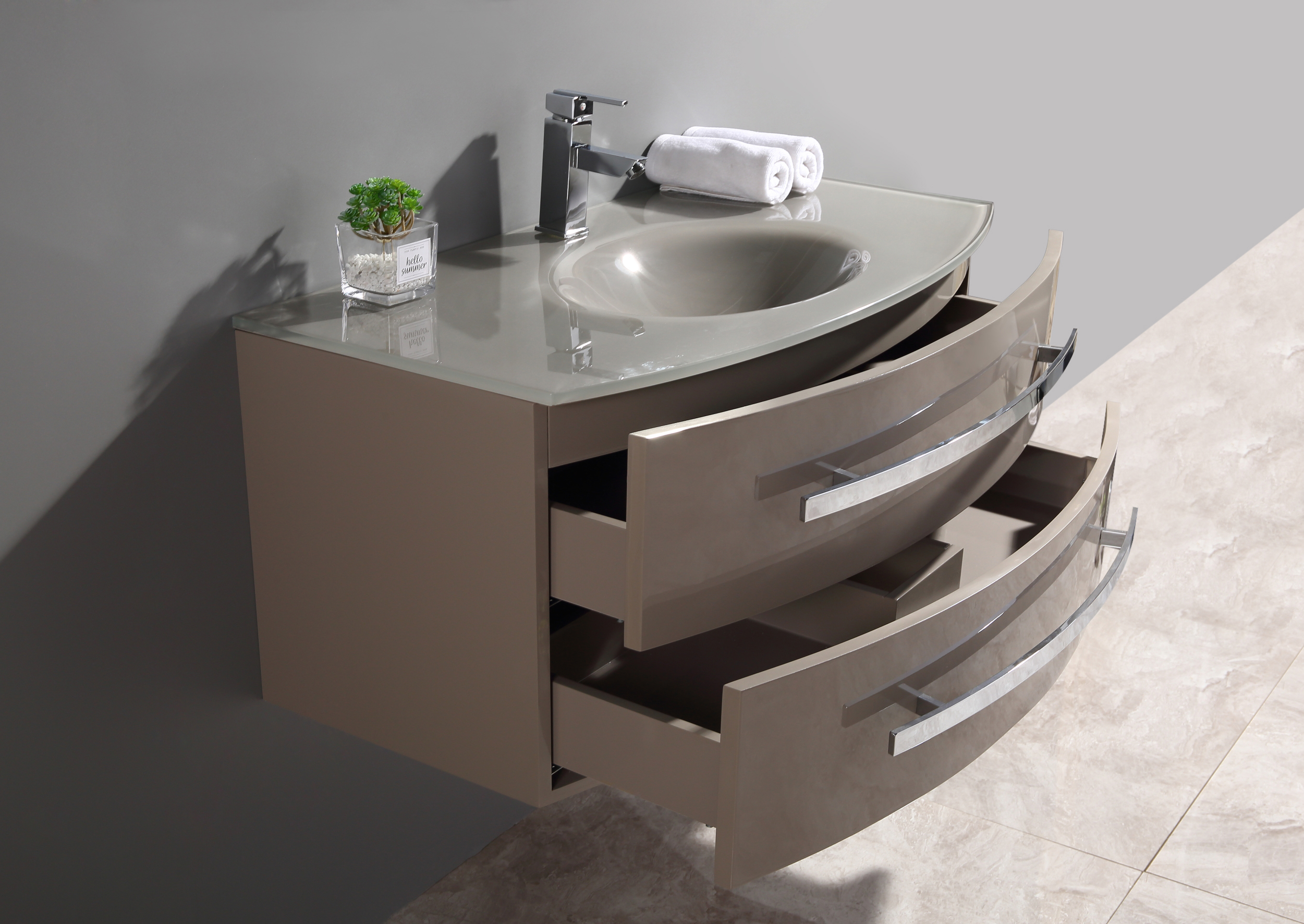 Mobile bagno sospeso con specchio LED lavabo in vetro