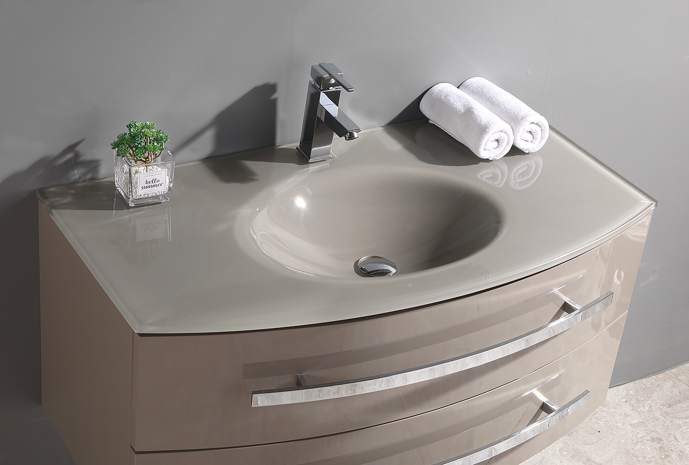 Mobile bagno sospeso con specchio LED lavabo in vetro