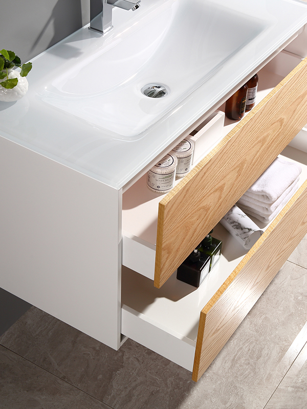 Mobile bagno sospeso con specchio LED lavabo in vetro