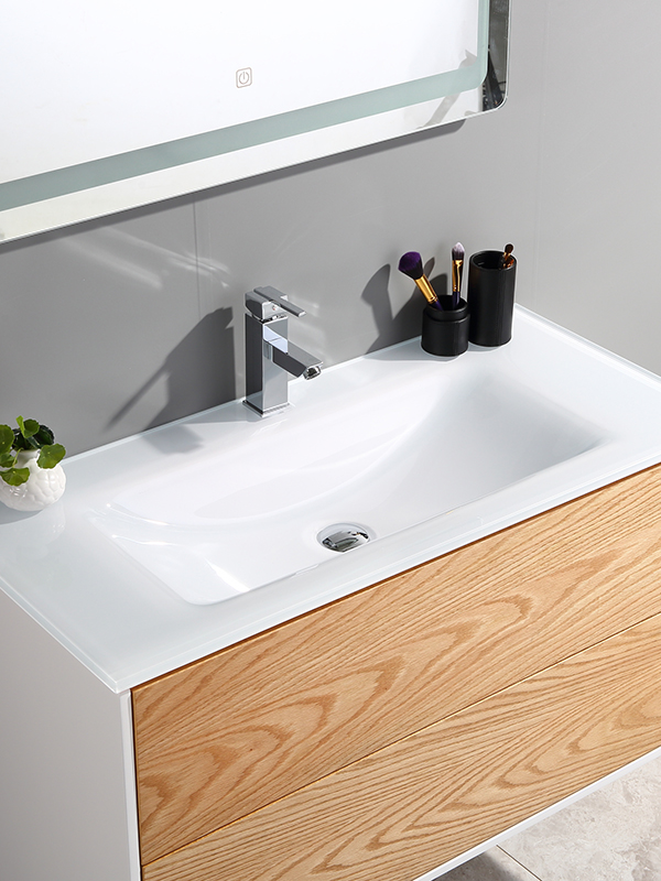 Mobile bagno sospeso con specchio LED lavabo in vetro