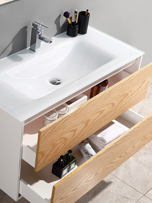 Mobile bagno sospeso con specchio LED lavabo in vetro