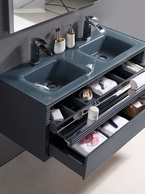 Set di mobili da bagno sospesi con doppio lavabo in vetro da 120 cm