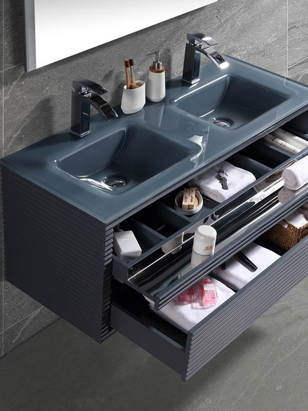 Set di mobili da bagno sospesi con doppio lavabo in vetro da 120 cm