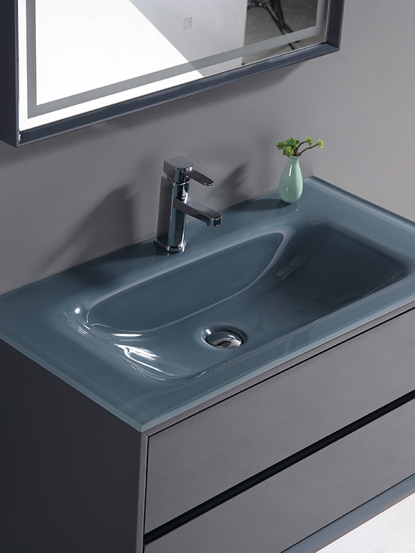 90CM Modern Elegent Set di mobili da bagno sospesi a parete grigio scuro lucido