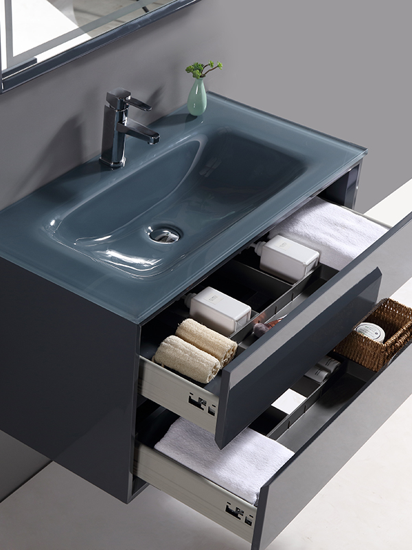 90CM Modern Elegent Set di mobili da bagno sospesi a parete grigio scuro lucido