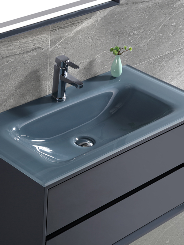 90CM Modern Elegent Set di mobili da bagno sospesi a parete grigio scuro lucido