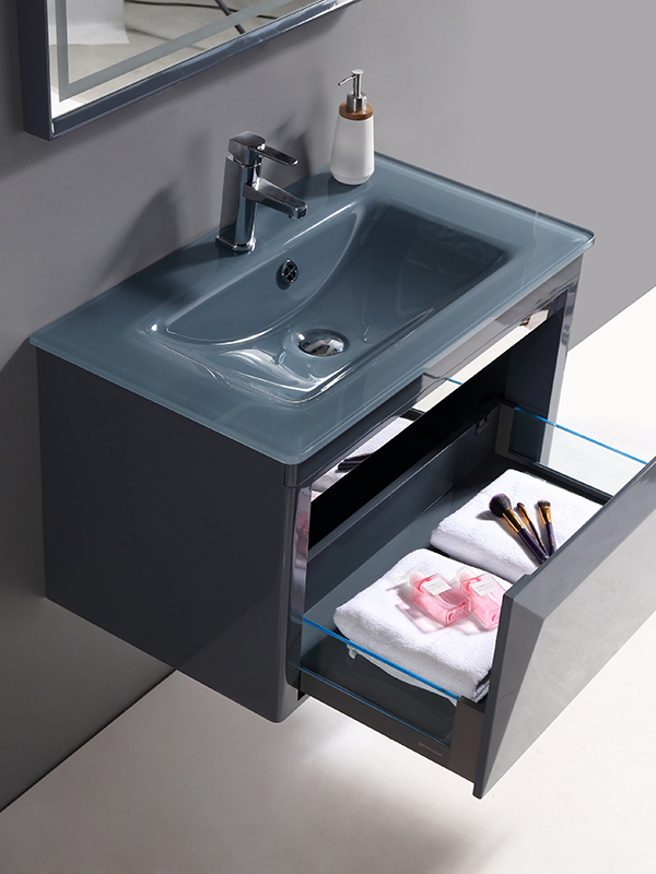 81CM Modern Elegent Set di mobili da bagno sospesi a parete grigio scuro lucido