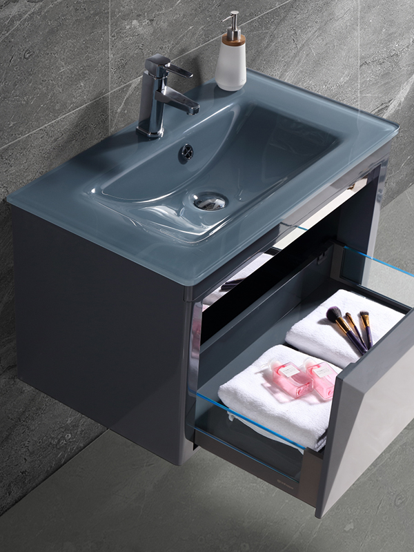 81CM Modern Elegent Set di mobili da bagno sospesi a parete grigio scuro lucido