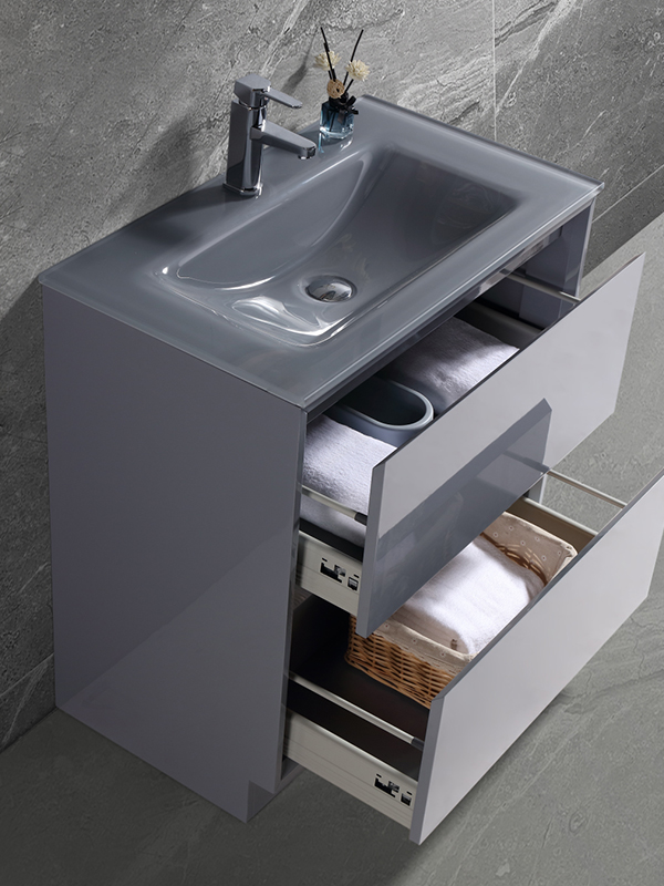 Mobile da bagno a terra con lavabo in vetro