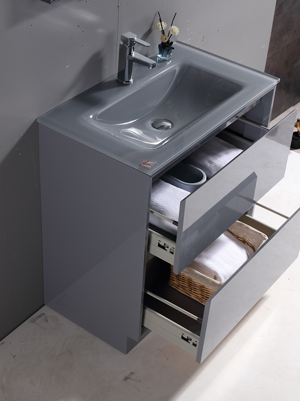 Mobile da bagno a terra con lavabo in vetro