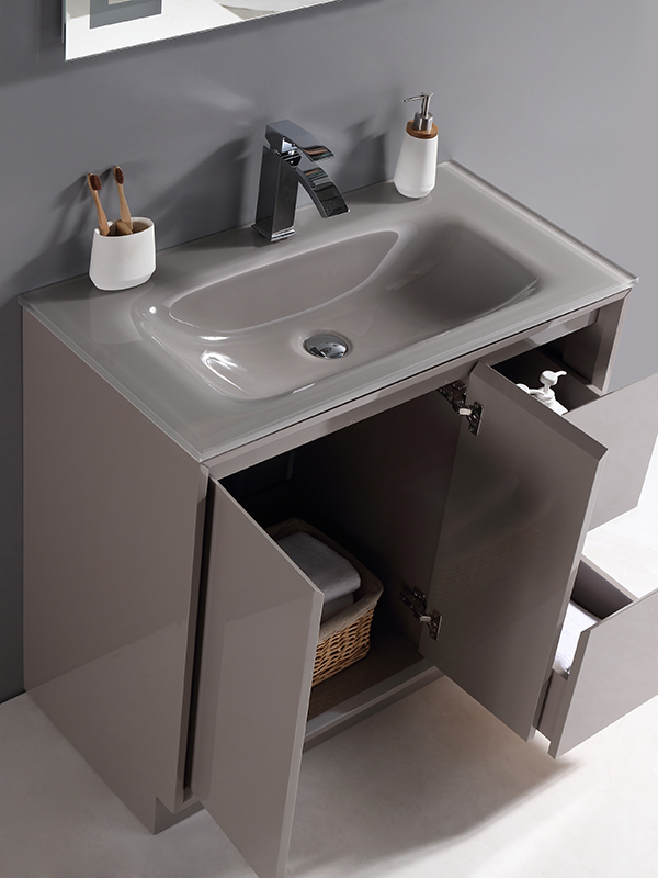 Mobile da bagno a terra con lavabo in vetro