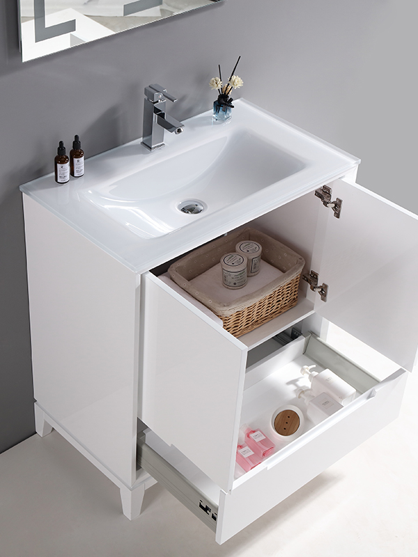 Mobile da bagno a terra con lavabo in vetro