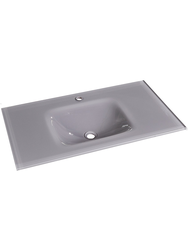 Lavabo da appoggio rettangolare in vetro grigio da 90 cm Lavelli da bagno