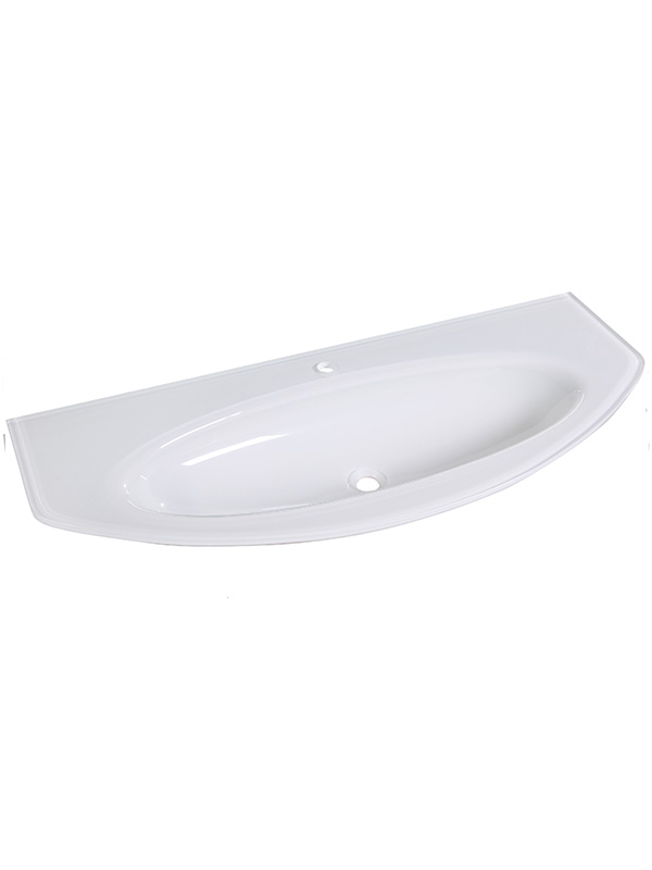 Lavabo da appoggio in vetro curvo rosa bianco da 122 cm in vetro extrachiaro Lavelli da bagno