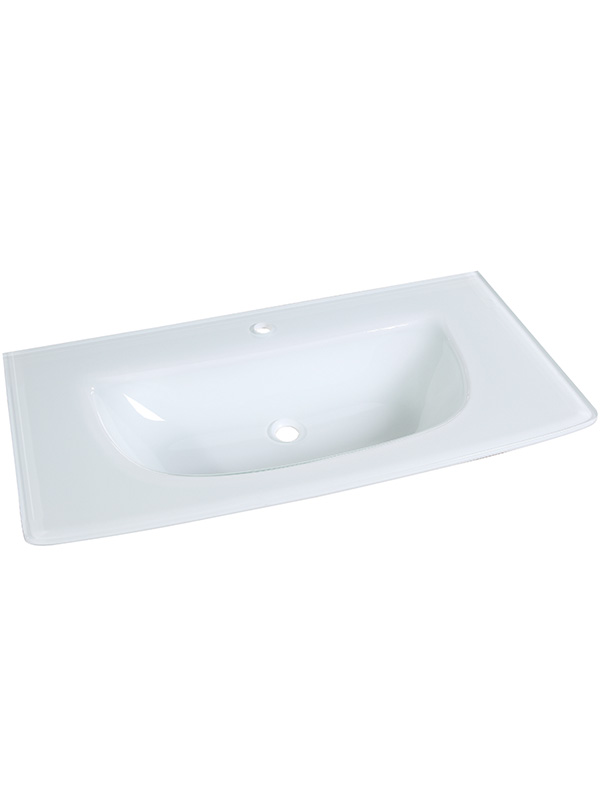 Lavabo da appoggio in vetro curvo bianco da 101 cm in vetro extrachiaro Lavelli da bagno