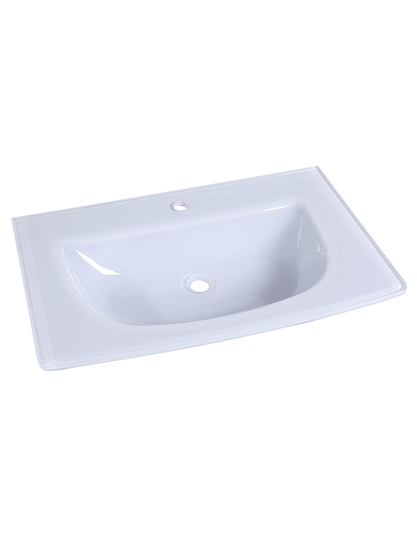 Lavabo da appoggio in vetro curvo rosa bianco da 81 cm in vetro extrachiaro Lavelli da bagno