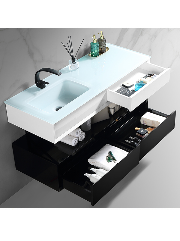 Materiali ecocompatibili impermeabili Mobile bagno combinato sospeso con specchio LED e lavabo in vetro