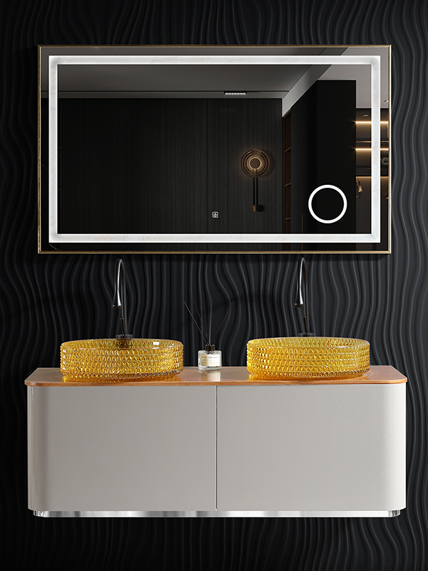 Nuovo design Vasca da bagno impermeabile in legno a parete per bagno/doppia lavabo da bagno con specchio a LED