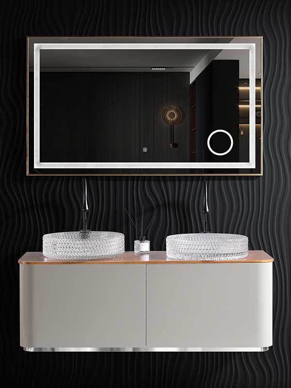 Nuovo design Vasca da bagno impermeabile in legno a parete per bagno/doppia lavabo da bagno con specchio a LED