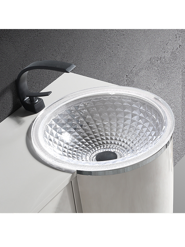 Fabbrica autoportante grigio caldo Vendi direttamente mobili da bagno moderni con lavabo in cristallo