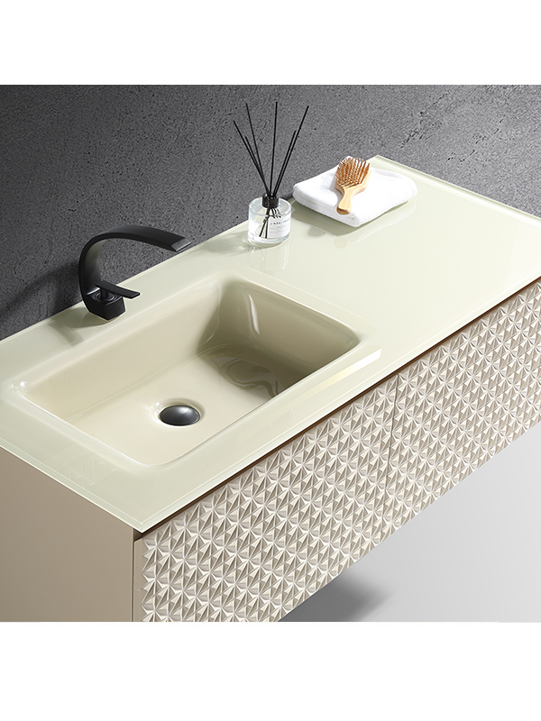 Mobiletto da bagno sospeso di nuovo design Mobile da bagno in legno di lusso Europa con lavabo in vetro singolo