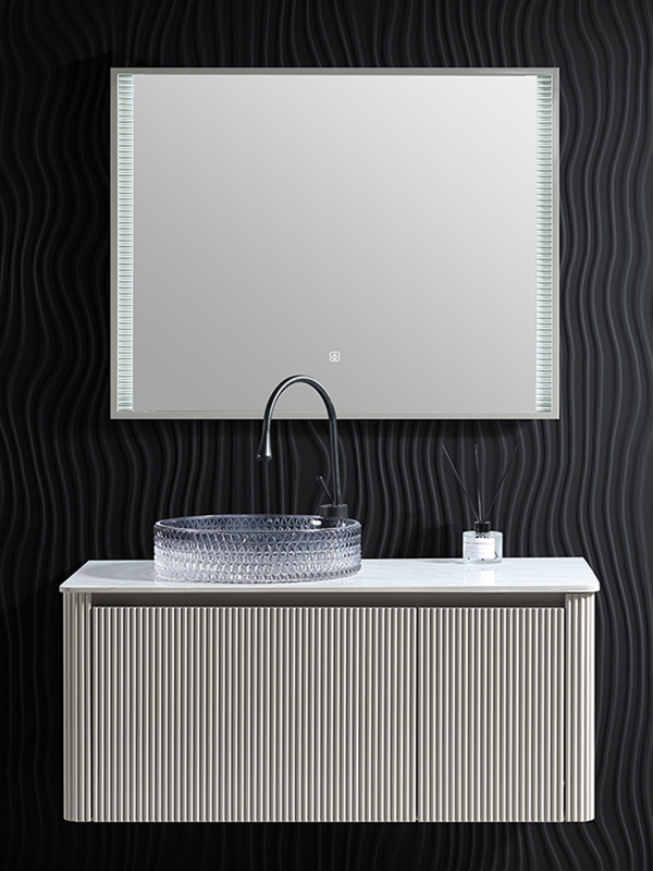 Mobile da bagno in stile moderno di vendita calda con lavabo in cristallo trasparente grigio