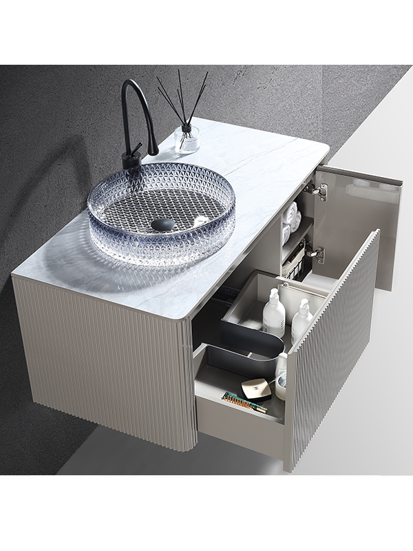 Mobile da bagno in stile moderno di vendita calda con lavabo in cristallo trasparente grigio