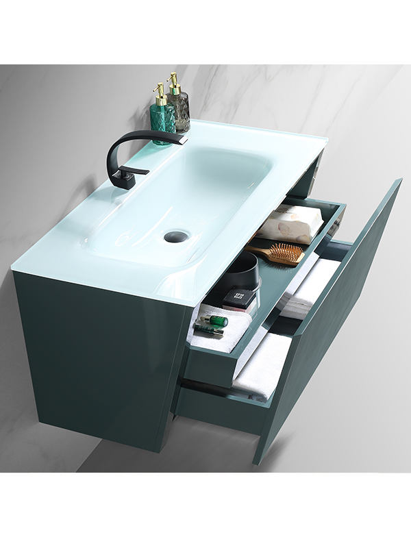 Mobile da bagno sospeso di fascia alta Mobile da bagno in legno di lusso Europa con lavabo in vetro singolo